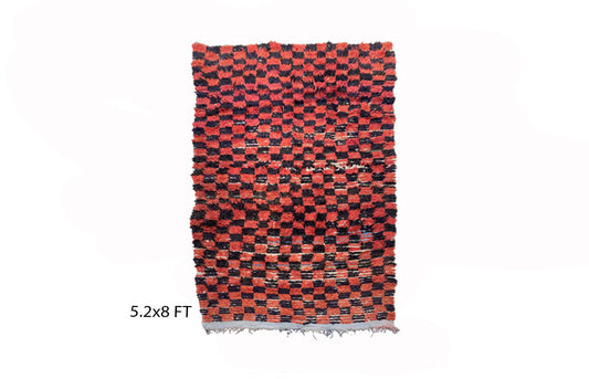 Checkered Black and Red rug 5x8, Moroccan vintage area rug.