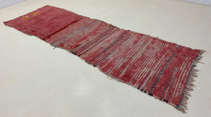 Solid faded red runner rug 3x9 , Moroccan vintage rug runner.