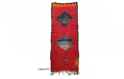 Moroccan Vintage Red Woven Rug Runner 3x7.