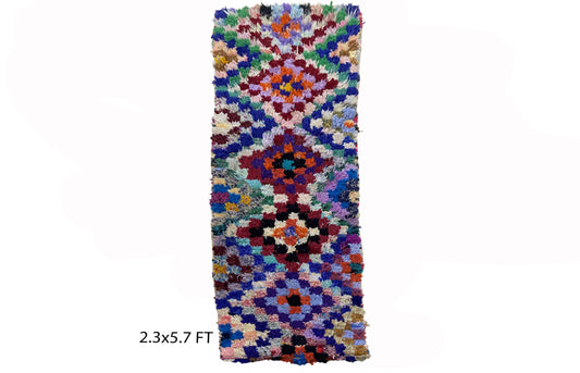 Moroccan vintage runner rug 3x6, checkered small runner rug.