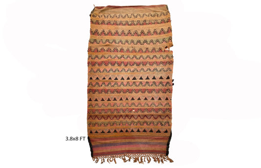 Moroccan Wool Vintage Woven Runner Rug 4x8.