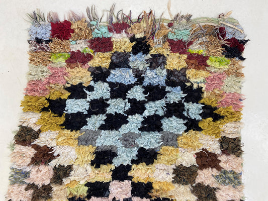Berber checkered runner rug 2x7, Moroccan vintage rug runner.