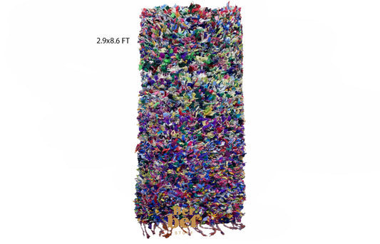 Boucherouite Moroccan RUG, colorful runner rug 3x9.