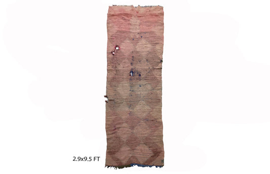Moroccan woven runner rug 3x10, vintage faded runner rug.