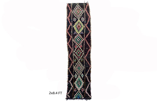 Moroccan narrow runner rug 2x8 , woven vintage runner rug.