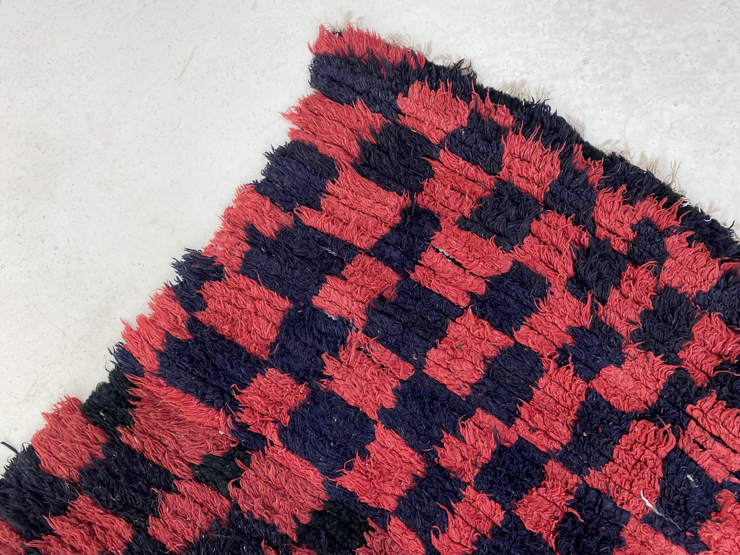Moroccan red and black checkered runner rug 4x10 ft.