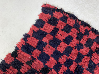 Moroccan red and black checkered runner rug 4x10 ft.