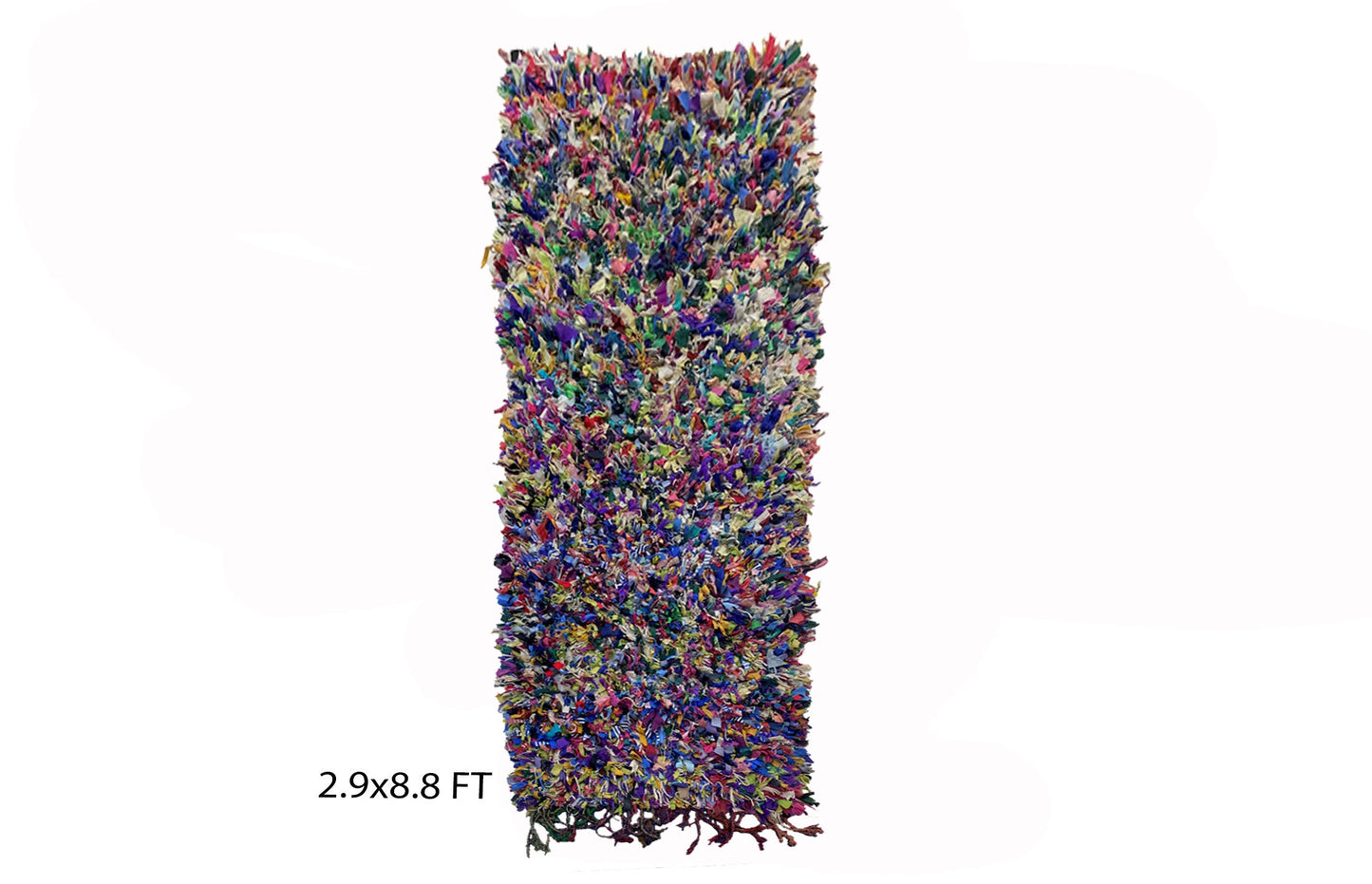 Abstract Boucherouite rug runner 3x9, Moroccan colorful runner rug.