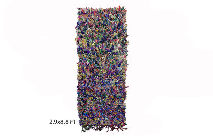 Abstract Boucherouite rug runner 3x9, Moroccan colorful runner rug.