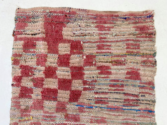 Extra narrow checkered runner rug 2x11, Moroccan Berber rug runner.