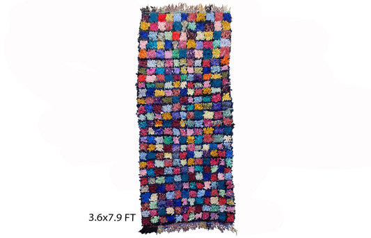 Moroccan checkered Berber rug 4x8, vintage colorful area rug.