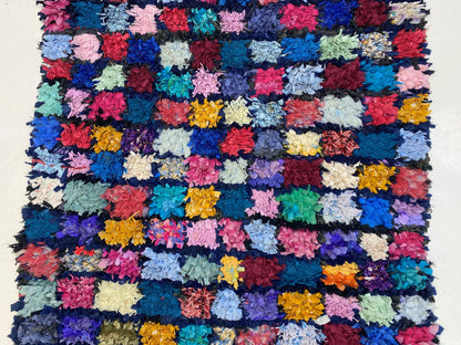 Moroccan checkered Berber rug 4x8, vintage colorful area rug.