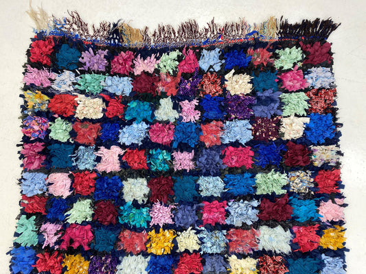 Moroccan checkered Berber rug 4x8, vintage colorful area rug.