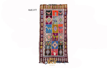 Moroccan colorful vintage runner rug 4x9 ft.