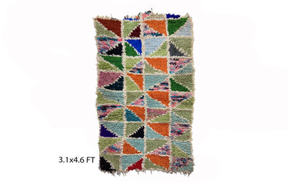Small colorful vintage rug 3x5, Moroccan Berber area rug.