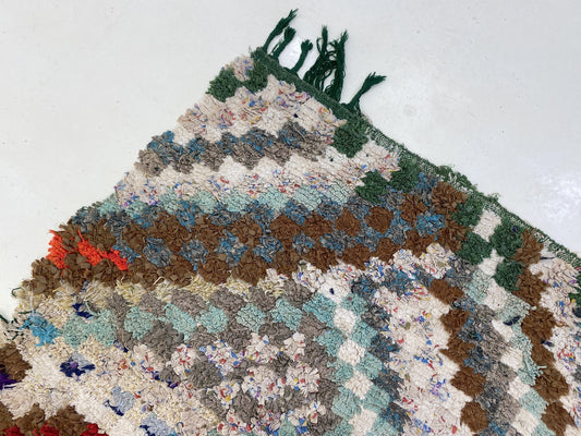 Colorful Boucherouite Moroccan Runner Rug, vintage decor style  3x7 ft.