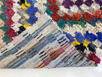 Narrow colorful 3x8 runner rugs, Moroccan checkered rug runner.