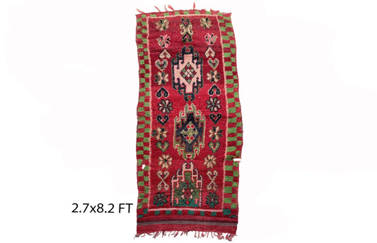Berber vintage 3x8 runner rug, Narrow Moroccan rug runner.