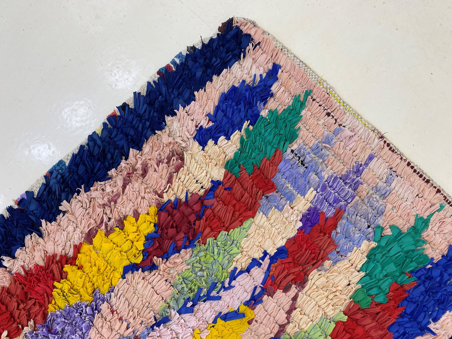 3x9 Narrow Moroccan runner rug, Vintage diamond colorful rugs runner.