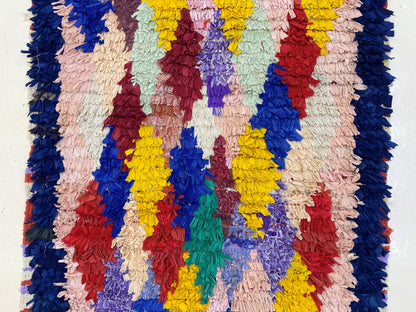 3x9 Narrow Moroccan runner rug, Vintage diamond colorful rugs runner.