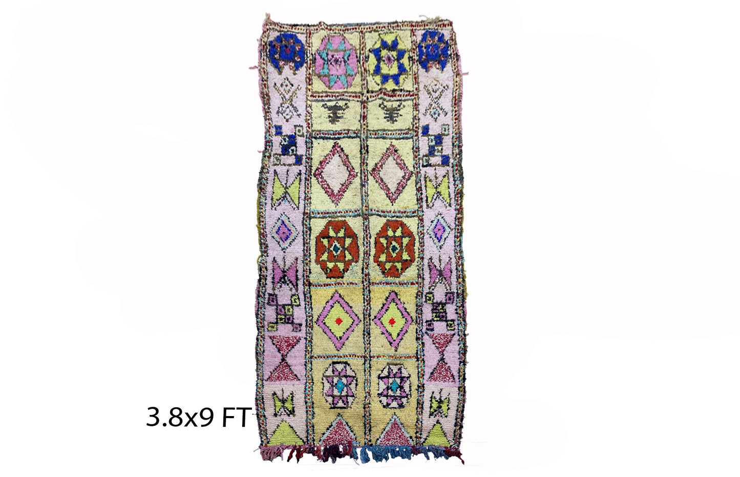 4x9 Moroccan boucherouite runner rug, hallway abstract rug runner.