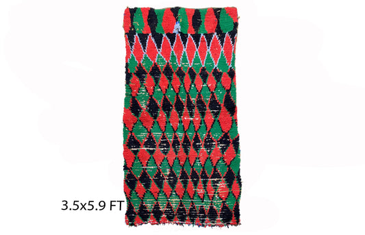 Small diamond 3.5x6 rug, Moroccan colorful area rugs.