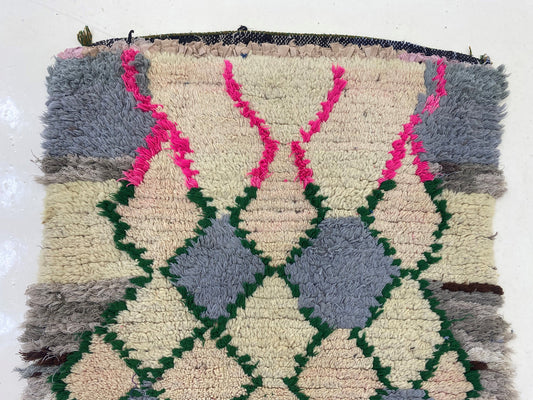 Small Moroccan vintage rug 2x5, Diamond colorful Berber rug.