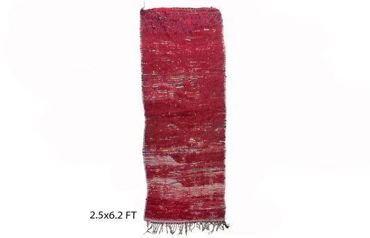 Moroccan vintage rug runner 2.5x6, Berber red solid runner rug.