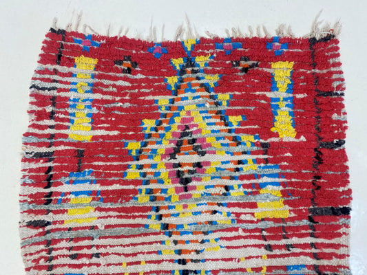Moroccan colorful faded rug 3x6, Berber vintage used rugs.