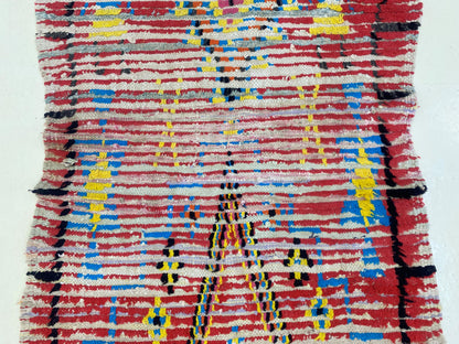 Moroccan colorful faded rug 3x6, Berber vintage used rugs.