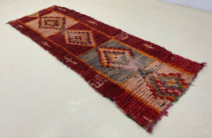 Diamond runner, Moroccan vintage colorful rug runner 3x7.