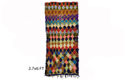 Small diamond area 3x6 rug, Moroccan vintage rugs.