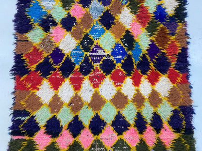 Small diamond area 3x6 rug, Moroccan vintage rugs.