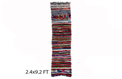 Narrow colorful striped rug runner,narrow Moroccan 2x9 runner rug.