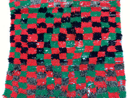 Small vintage 4x6 area rugs, colorful checkered faded rugs.