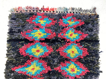 Moroccan colorful 3x9 runner rug, Berber diamond rug runner.