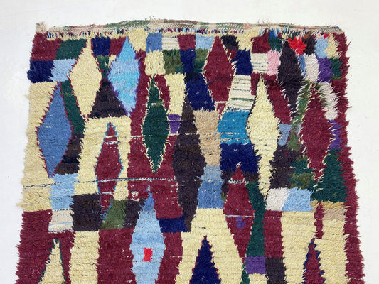 Large Moroccan diamond 5x10 rug, colorful vintage area rugs.