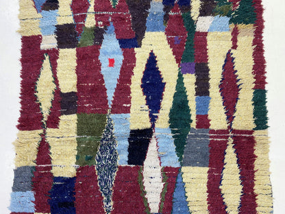 Large Moroccan diamond 5x10 rug, colorful vintage area rugs.