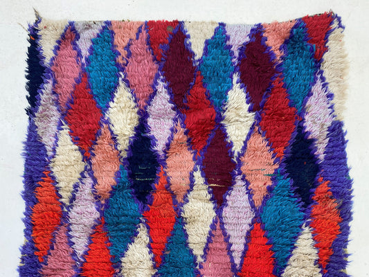Moroccan Berber 3x10 runner rug, diamond colorful rug runner.