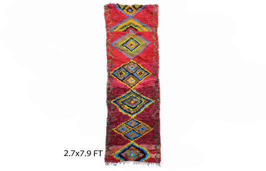 Tapis de couloir diamant unique 3x8, tapis de couloir marocain vintage.