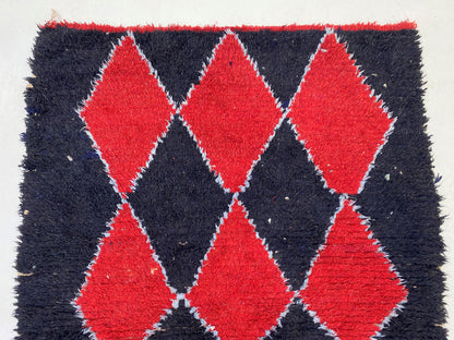 Moroccan Black and Red 4x7 rugs, diamond vintage rug.