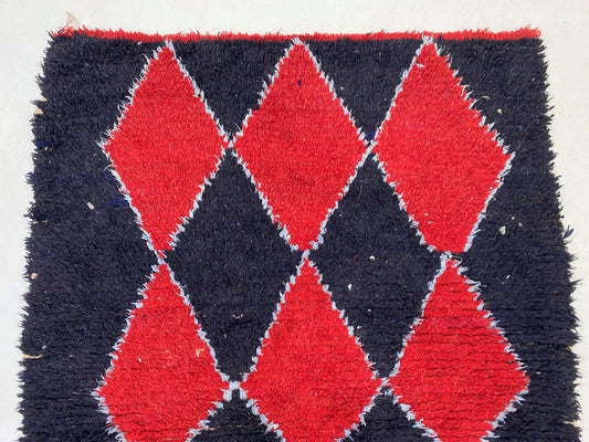 Moroccan Black and Red 4x7 rugs, diamond vintage rug.