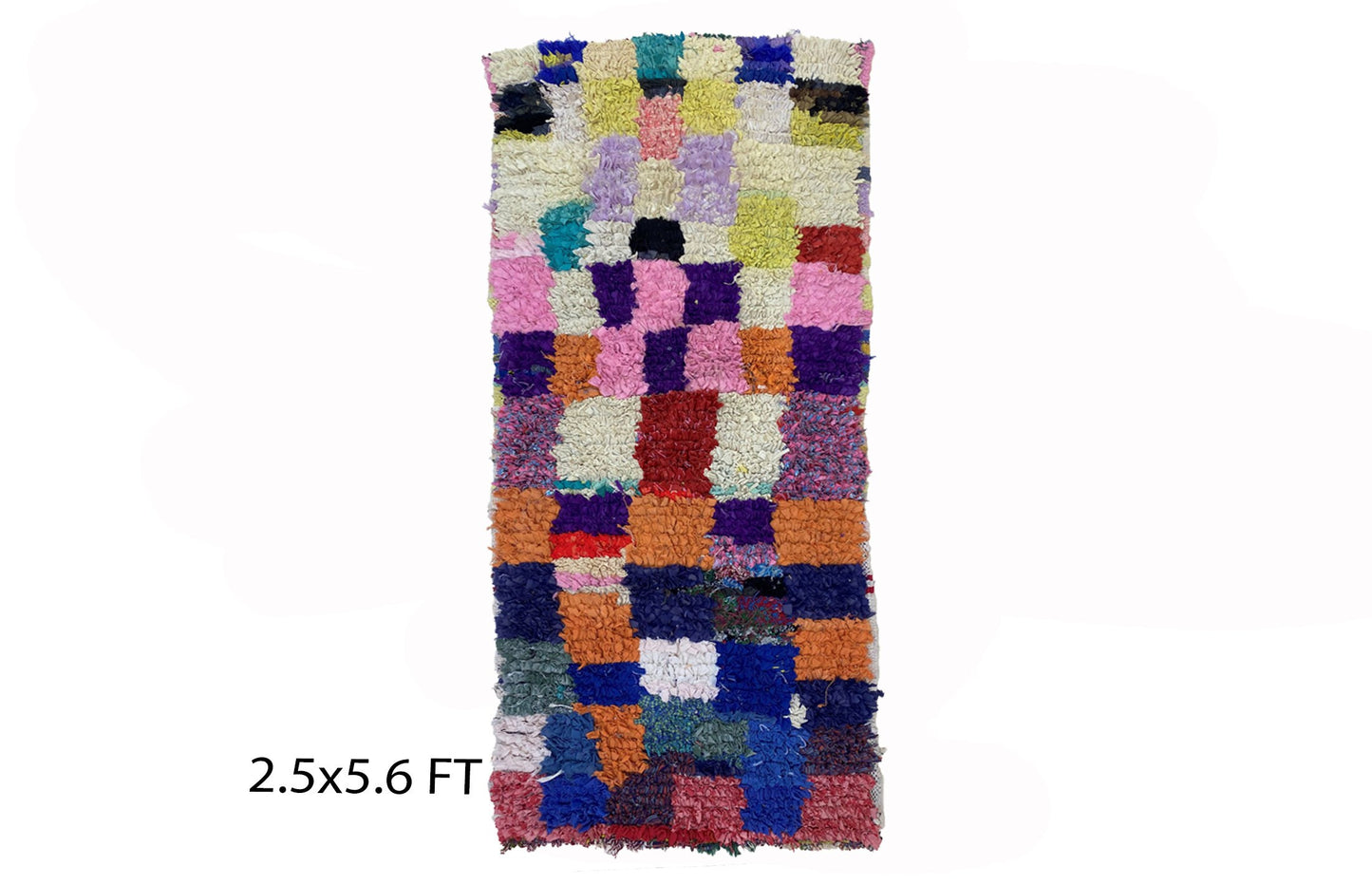Moroccan vintage colorful rug 2.5x6, small checkered area rugs.
