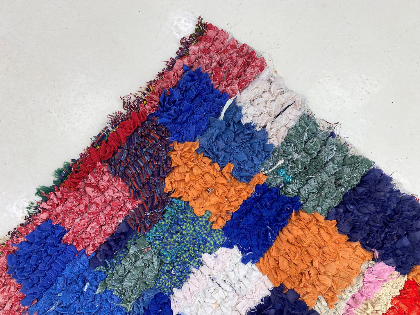 Moroccan vintage colorful rug 2.5x6, small checkered area rugs.