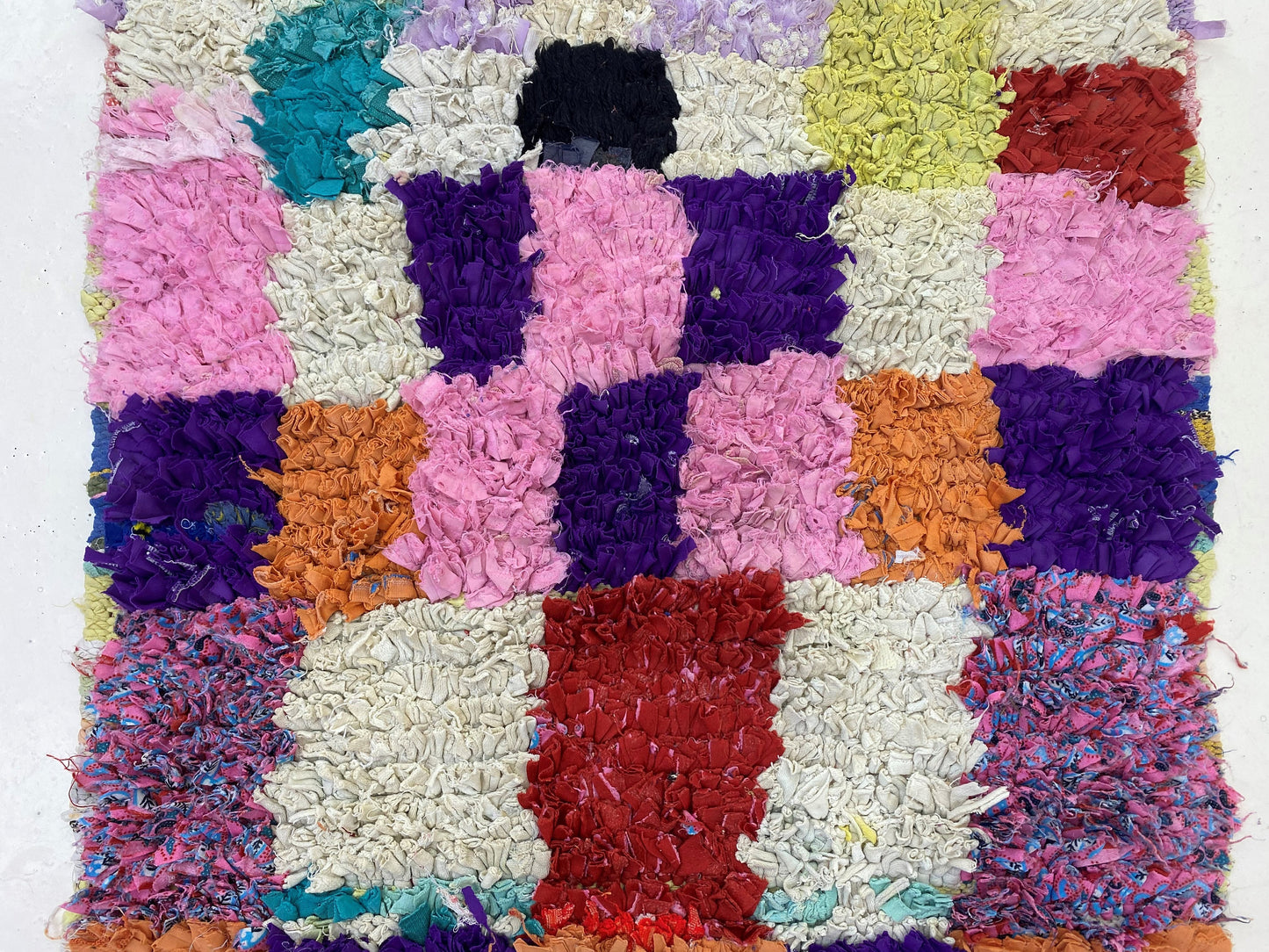 Moroccan vintage colorful rug 2.5x6, small checkered area rugs.