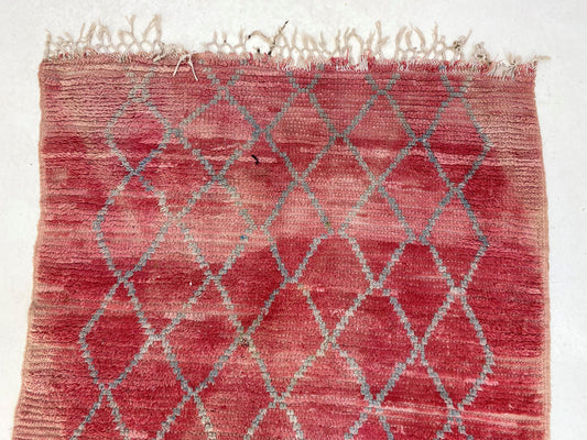 Moroccan grid red runner rug 4x11, Long Berber vintage rug runner.