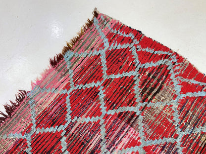 Moroccan grid red area rug 5x6, Vintage Berber red rugs.