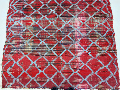 Moroccan grid red area rug 5x6, Vintage Berber red rugs.