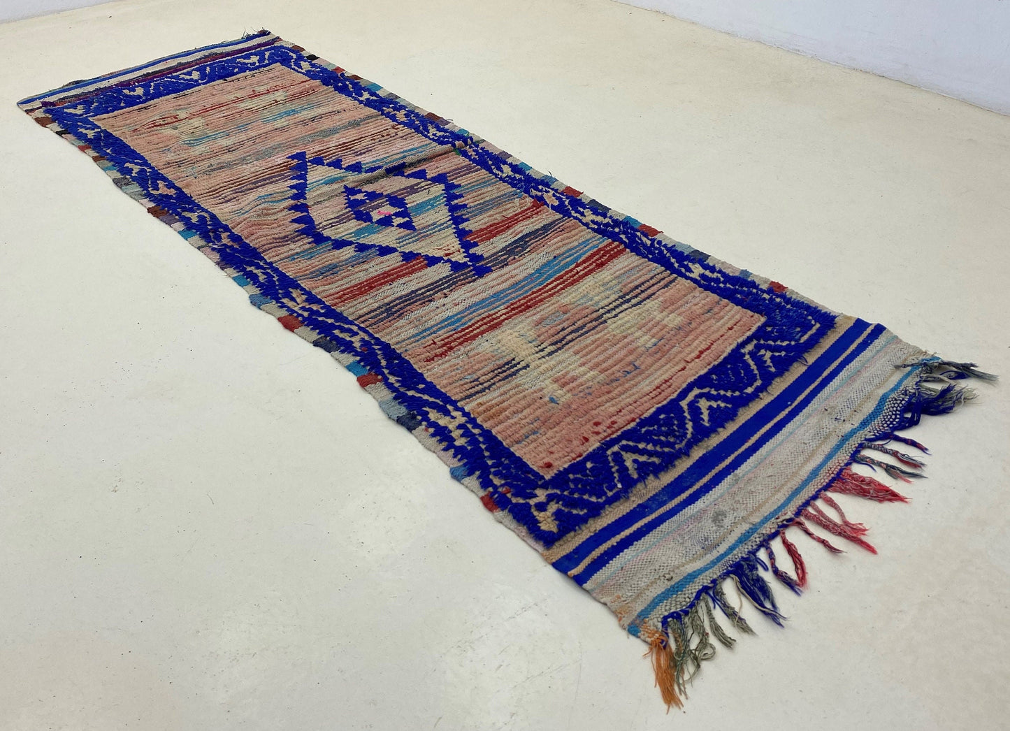 Colorful vintage runner rug 3x8, Long Moroccan rug runner.