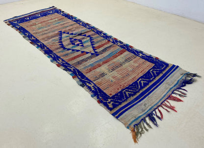 Colorful vintage runner rug 3x8, Long Moroccan rug runner.